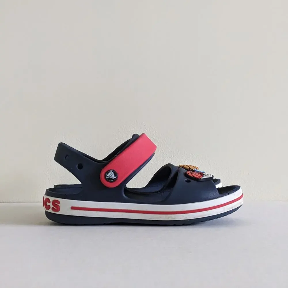 Crocs Crocband Sandals Size J1 Navy Red Basketball Jibbitz Lebron James Jordans